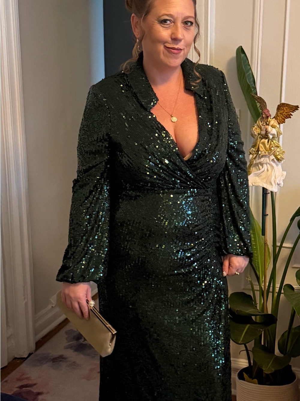 Emerald Green Sequin Wrap Maxi Dress
